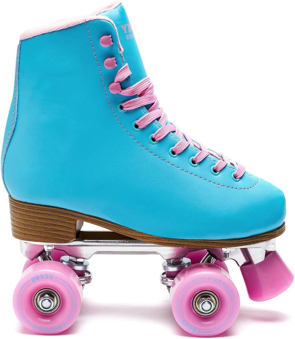 Retro 4-wheel roller skates size #8, (color: blue)