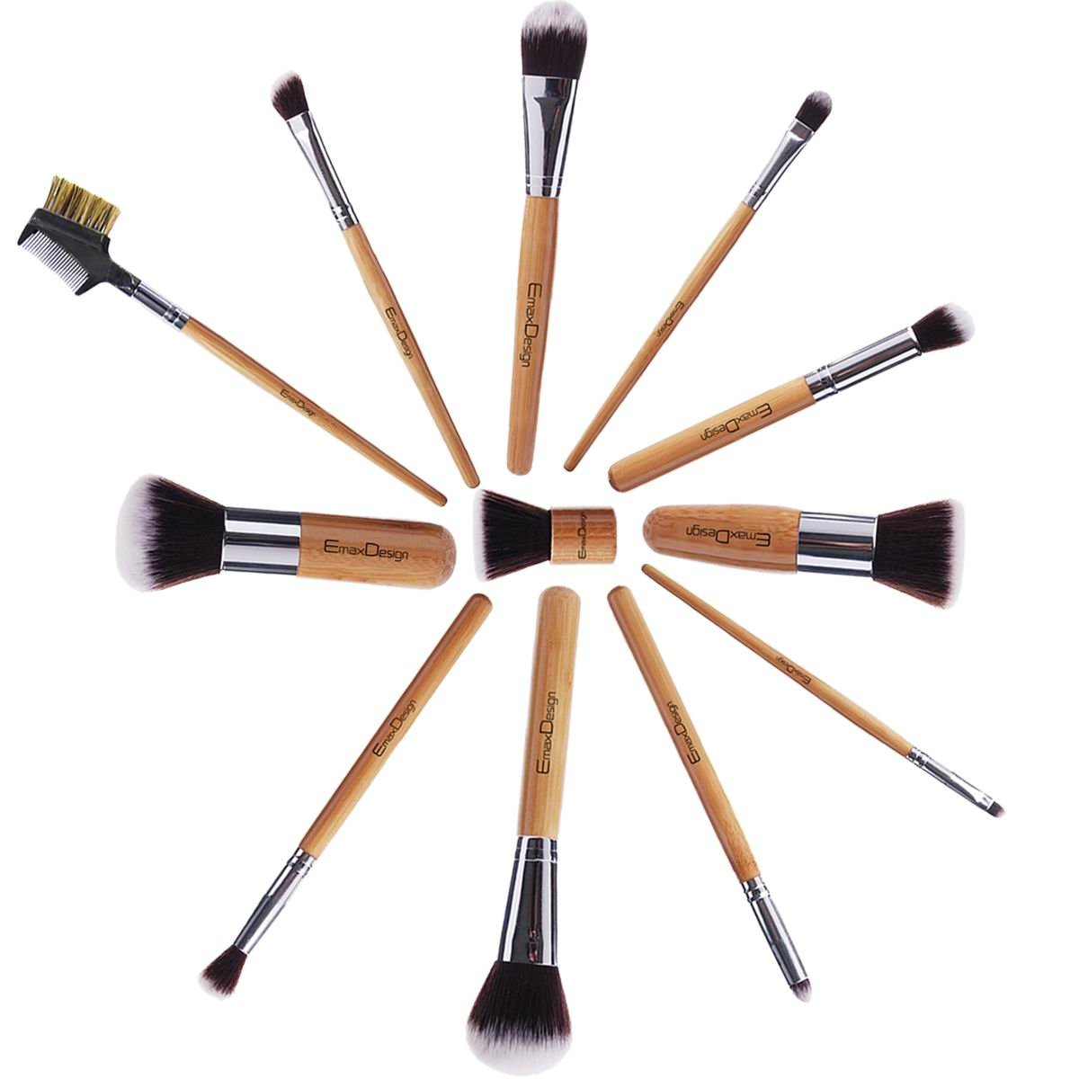 12 Piece Bamboo Handle Makeup Brush Set, Brush Set with Bag