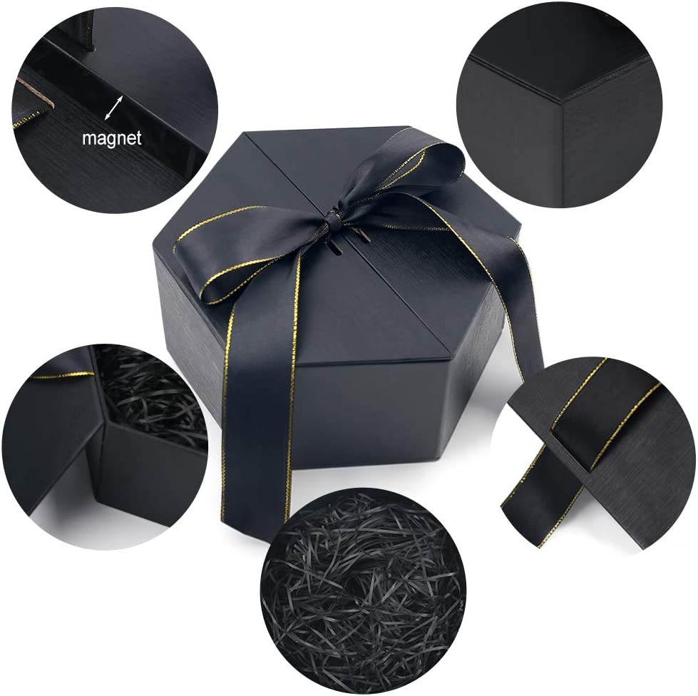 8 inch large gift box, with cover ribbon. Black