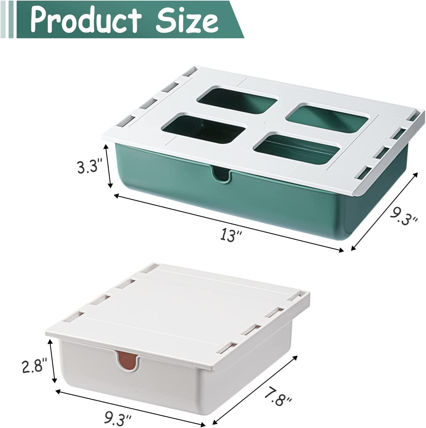 Slide Out Under Desk Drawer [2-Pack, L(Green) + S(White)]