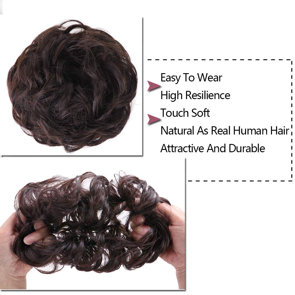 1pcs wavy synthetic hair chignon, Darkest Brown & Dark Auburn Mixed