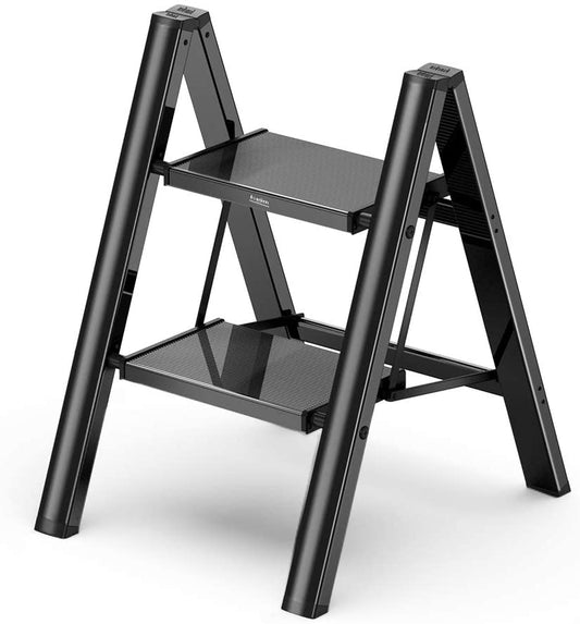 2-step folding ladder with non-slip pedal - Black