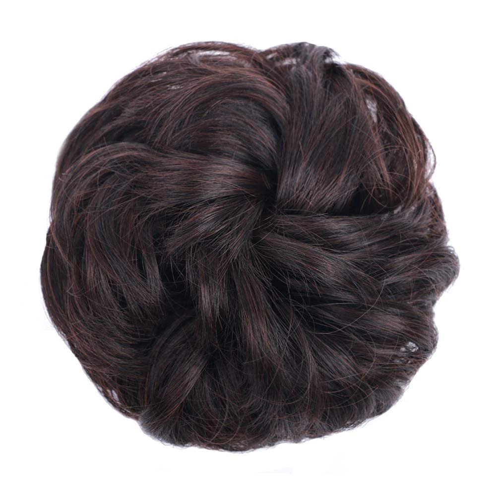 1pcs wavy synthetic hair chignon, Darkest Brown & Dark Auburn Mixed