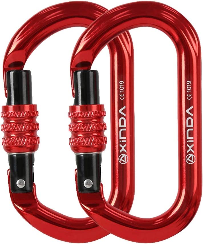 Oval Screwgate Locking Carabiner - 25KN, 2 pcs, Red