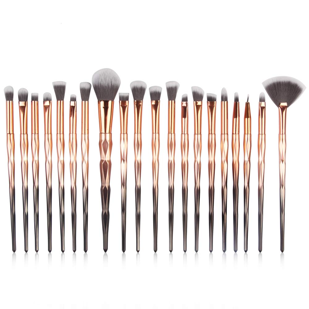 20 Pack Powder Makeup Brushes with Sponge, Brown and Gold