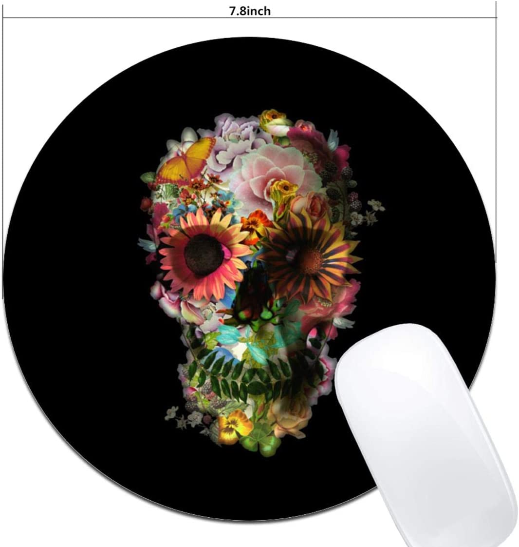 Round Non-Slip Rubber Mouse Pad, Flower Skull