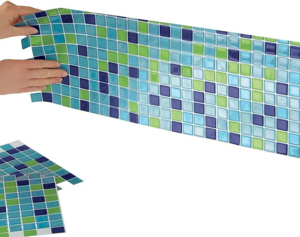 Self Adhesive Mosaic Tiles, Set of 6, Blue and Green