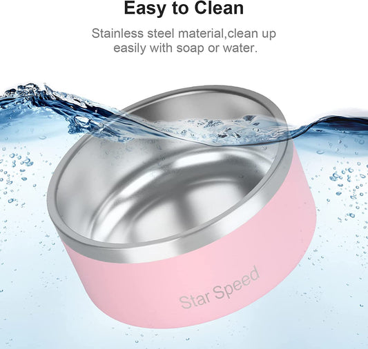 Stainless Steel Pet Bowl, Color: Pink, 64oz