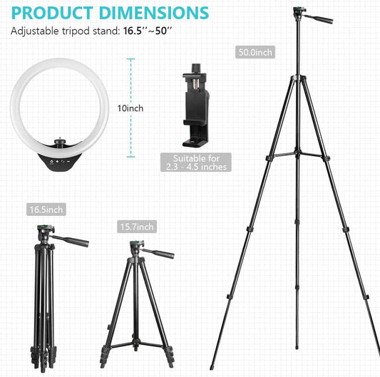 10 inch ring light with tripod, 50 inch circle lights