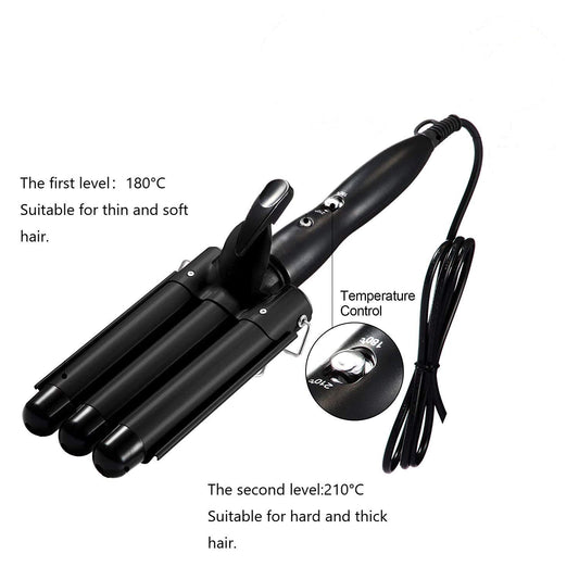 3 Barrel Curling Wand, 25mm, Temperature Adjustable, Black