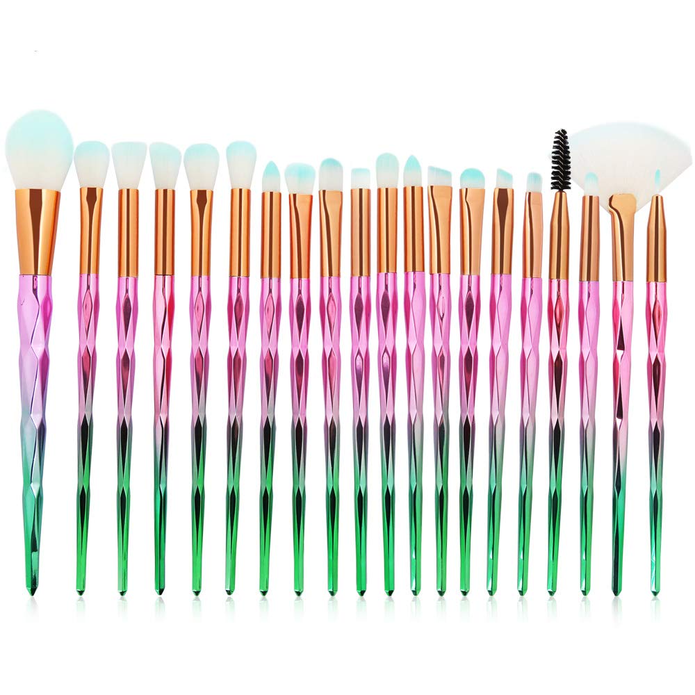 20 Pack Powder Makeup Brushes with Sponge, (Pink-Green)