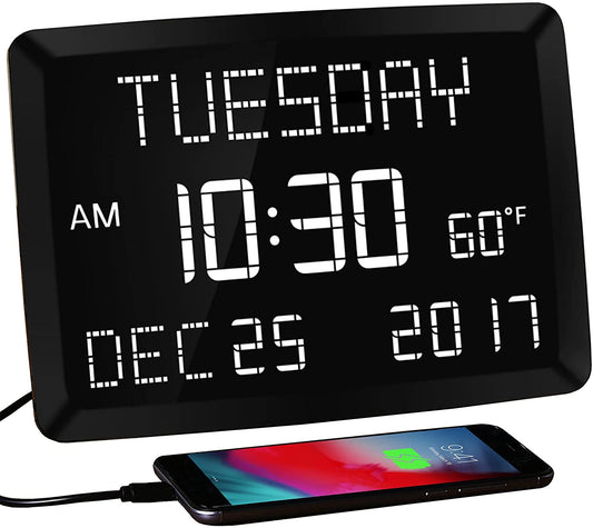 11.5“ Extra Large Digital Calendar Day Alarm Wall Clock for Living Room