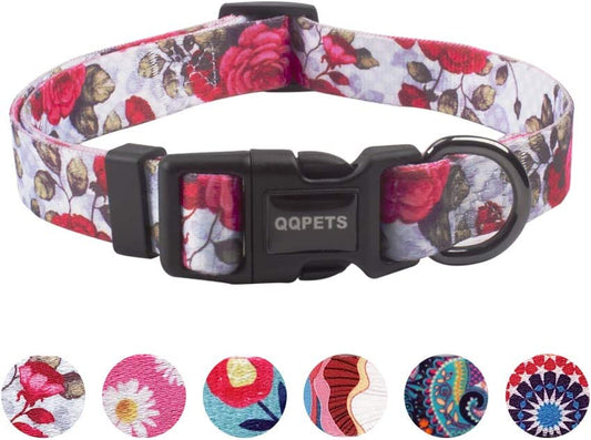 Soft Adjustable Dog Collar, Flower Print, Color (Rose)