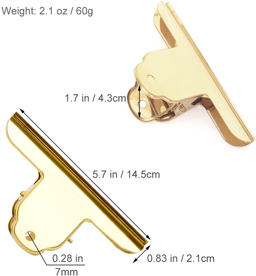 3-Pack Large Metal Clips (5 7/10-Inch, Gold)