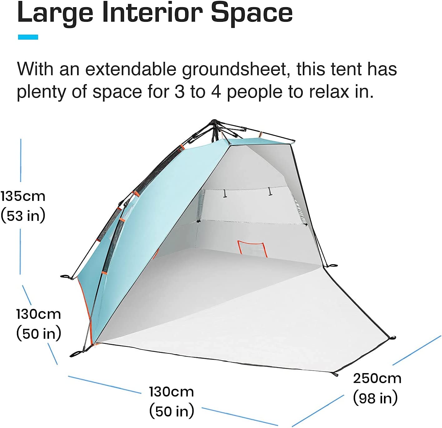 Easy setup beach tent for 3 or 4 people