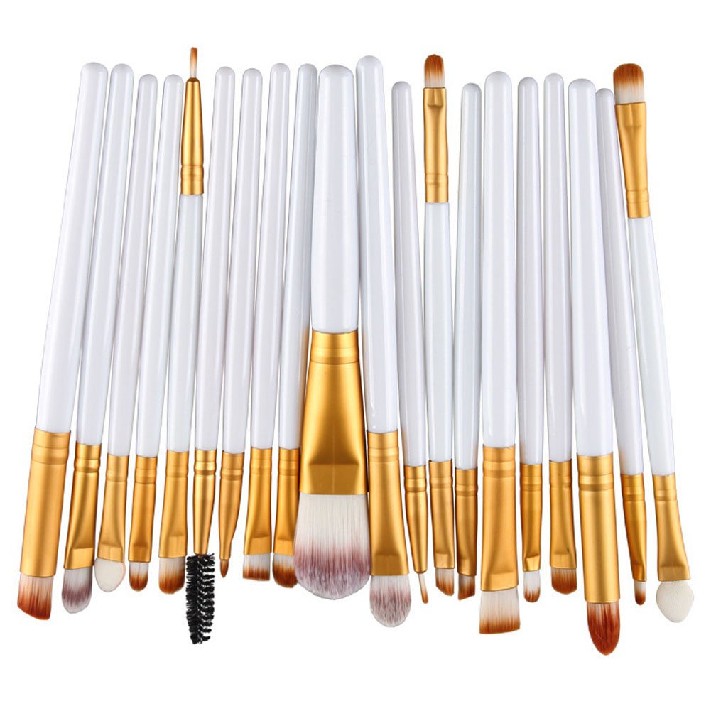 20 Pack Powder Makeup Brushes with Sponge, (Golden-White)