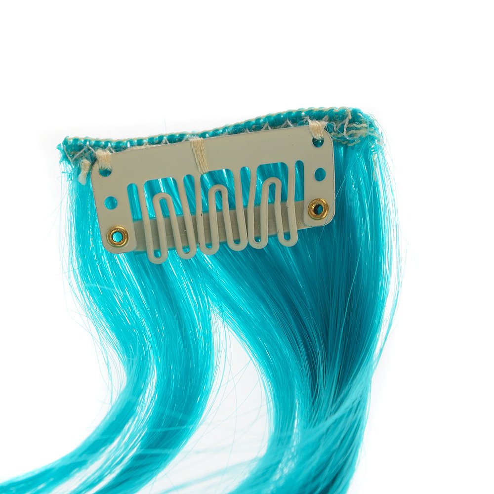 12 curly wavy hair extensions, (turquoise blue)