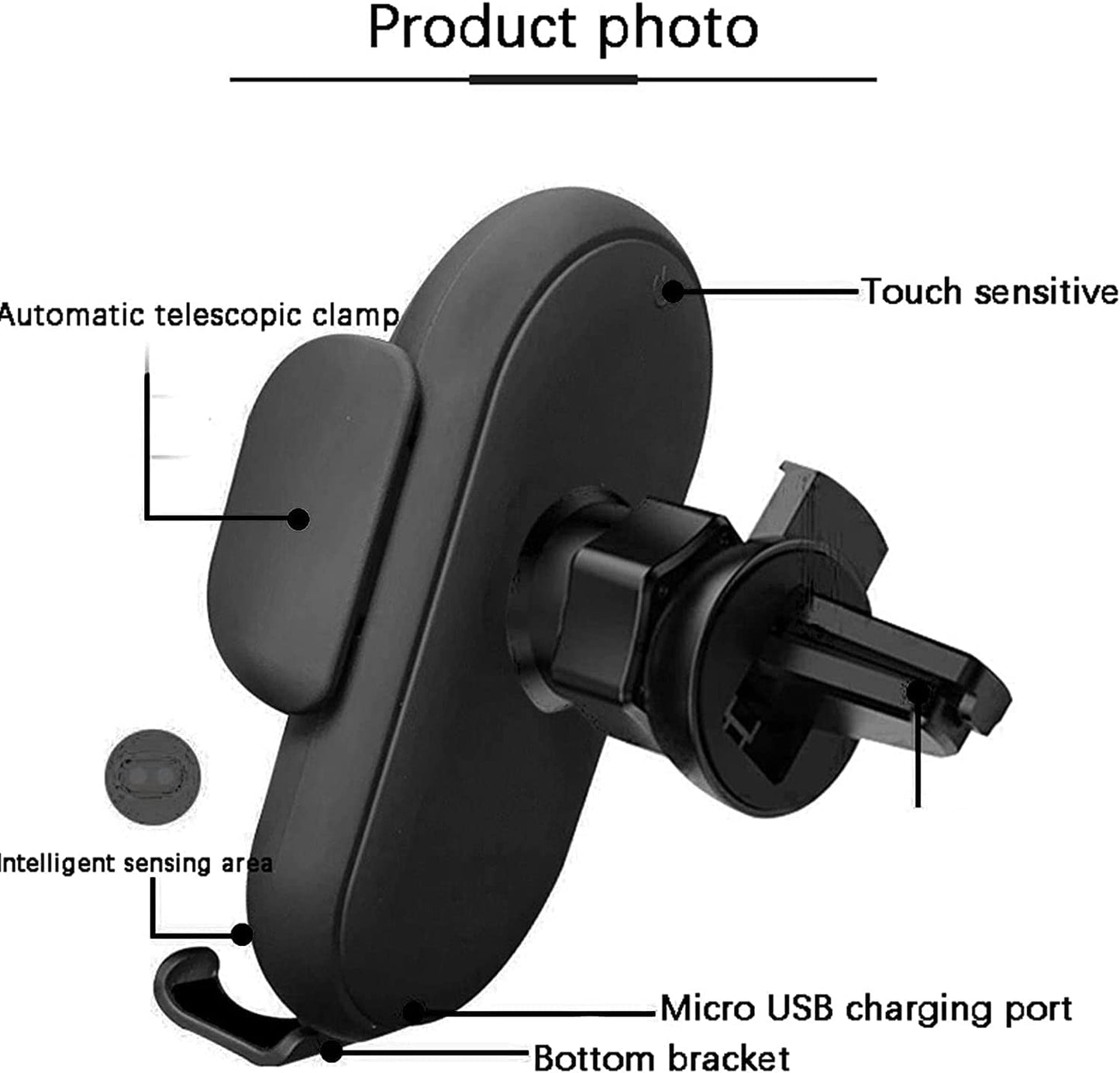 Wireless Car Charger, 10W Qi Fast Charge, (Black)