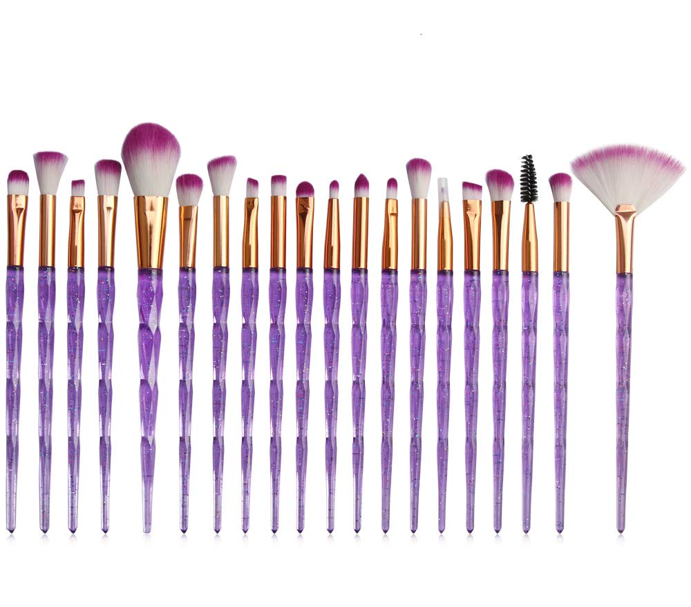 20 Pack Powder Makeup Brushes with Sponge, Diamond/Purple