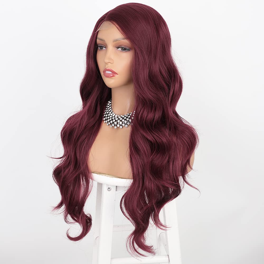 Wine Red Long Wavy Body Synthetic Wig