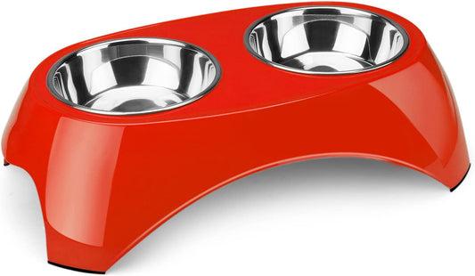 Set of 2 stainless steel dog bowls (color: Red)