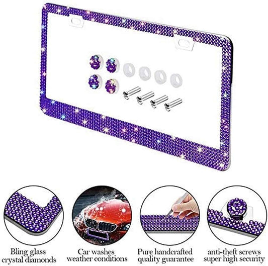 Bling Bling License Plate Frames 2 Pack(Purple)