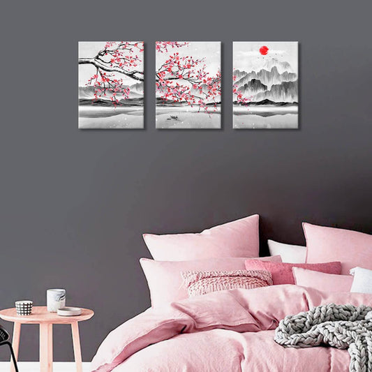 Framed Canvas Wall Art (Cherry Blossom) 12x16 Inch x3 Pieces