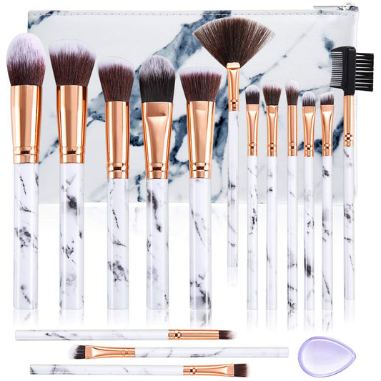 15 Piece Makeup Brush Set with Cosmetic Bag (Gray)