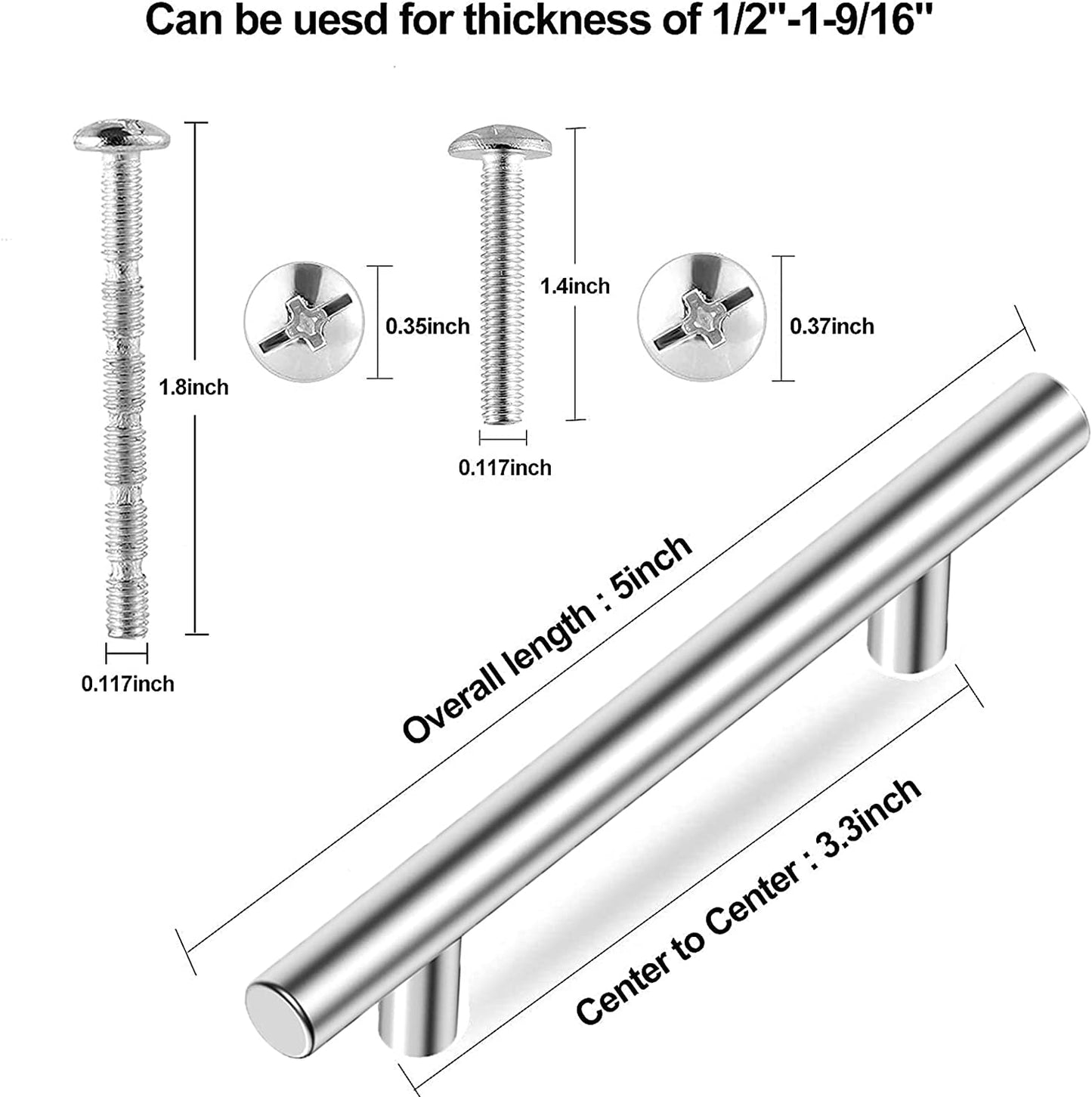 15-Pack 5" Stainless Steel Cabinet Pulls (silver)