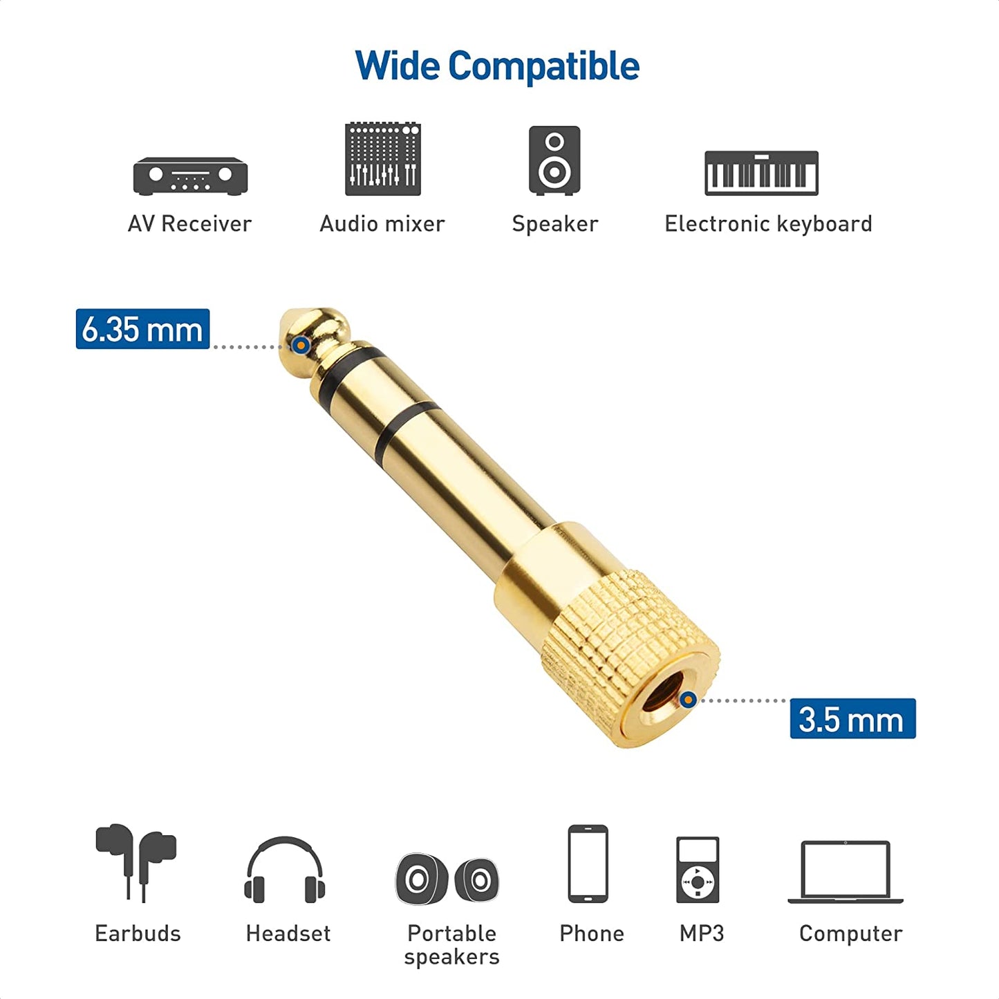 5 Pack headphone adapter, 3.5mm to 1/4 adapter, 6.35mm to 3.5mm