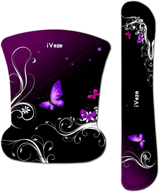 Mouse Pad Set with Wrist Support and Keyboard (Purple Butterfly)