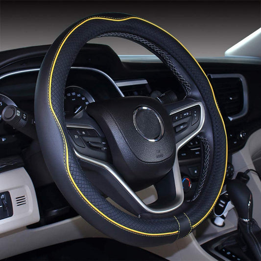 Microfiber Leather Medium Car Steering Wheel Cover (Red yellow)