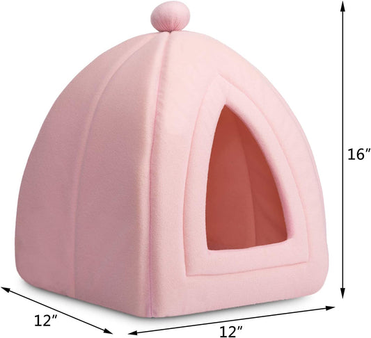 Triangular Folding Pet Bed 2 in 1 (Pink) 12" x 12" x 16"