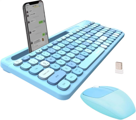 Wireless Keyboard and Mouse Combo, Color: Blue Colorful