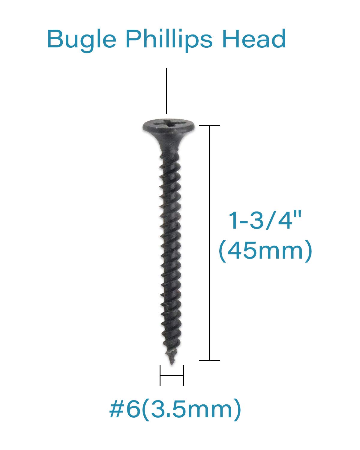 100 Flat Head Drywall Screws, 6 x 1-3/4-Inch, (Black)