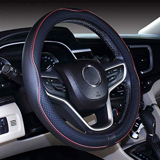 Microfiber Leather Medium Car Steering Wheel Cover (Red red)