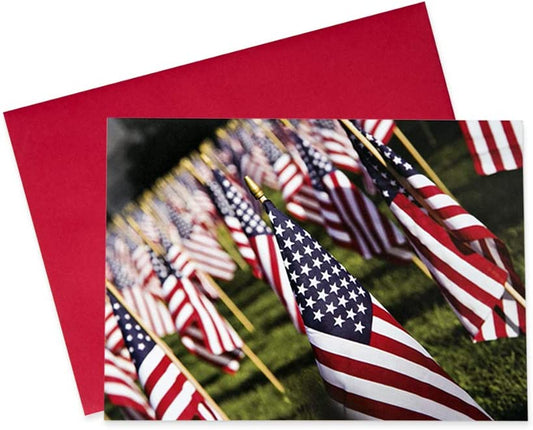 Greeting Cards with an Image of a Field of American Flags 25pcs