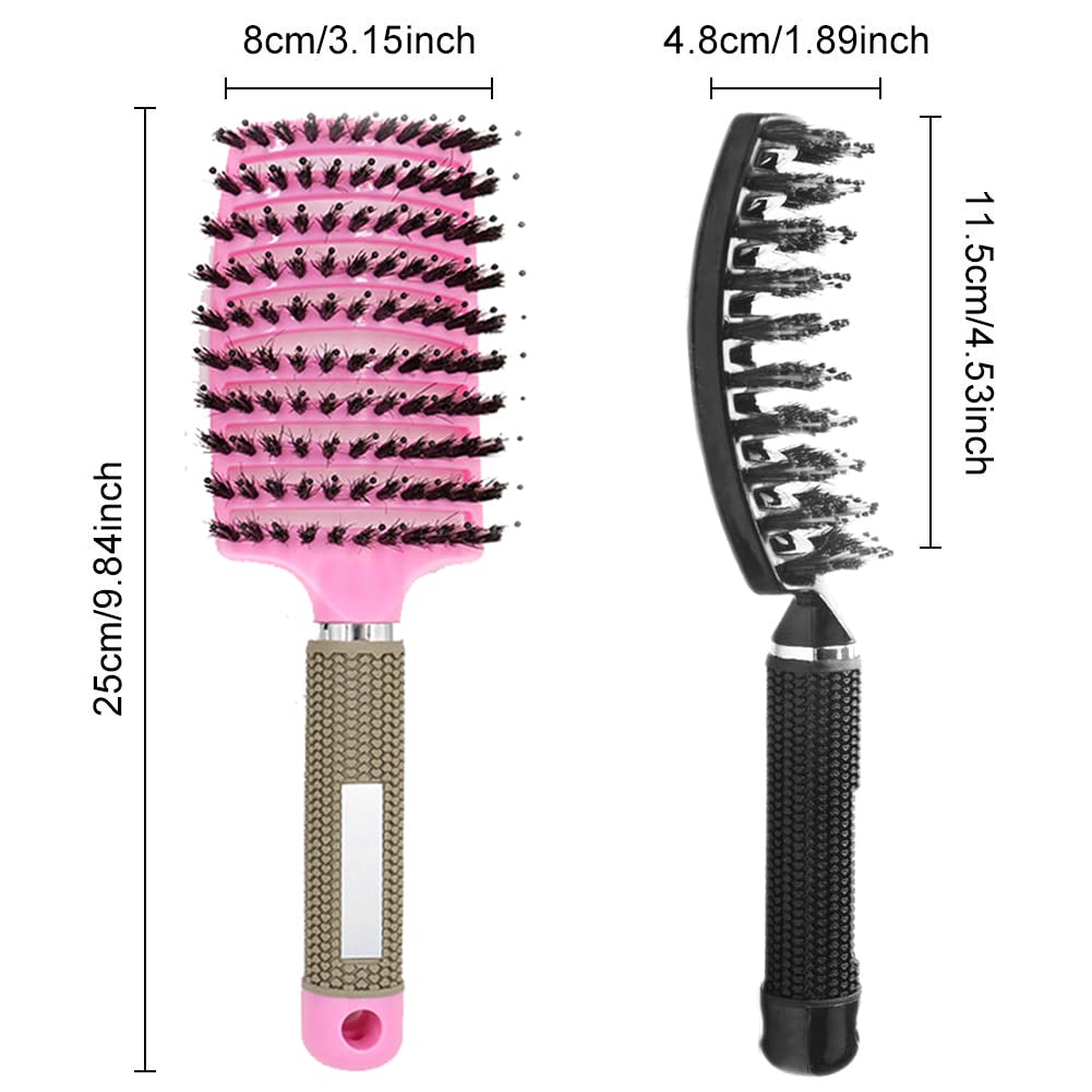 Hair brush with curved bristles, 2 pcs, Color: black+pink