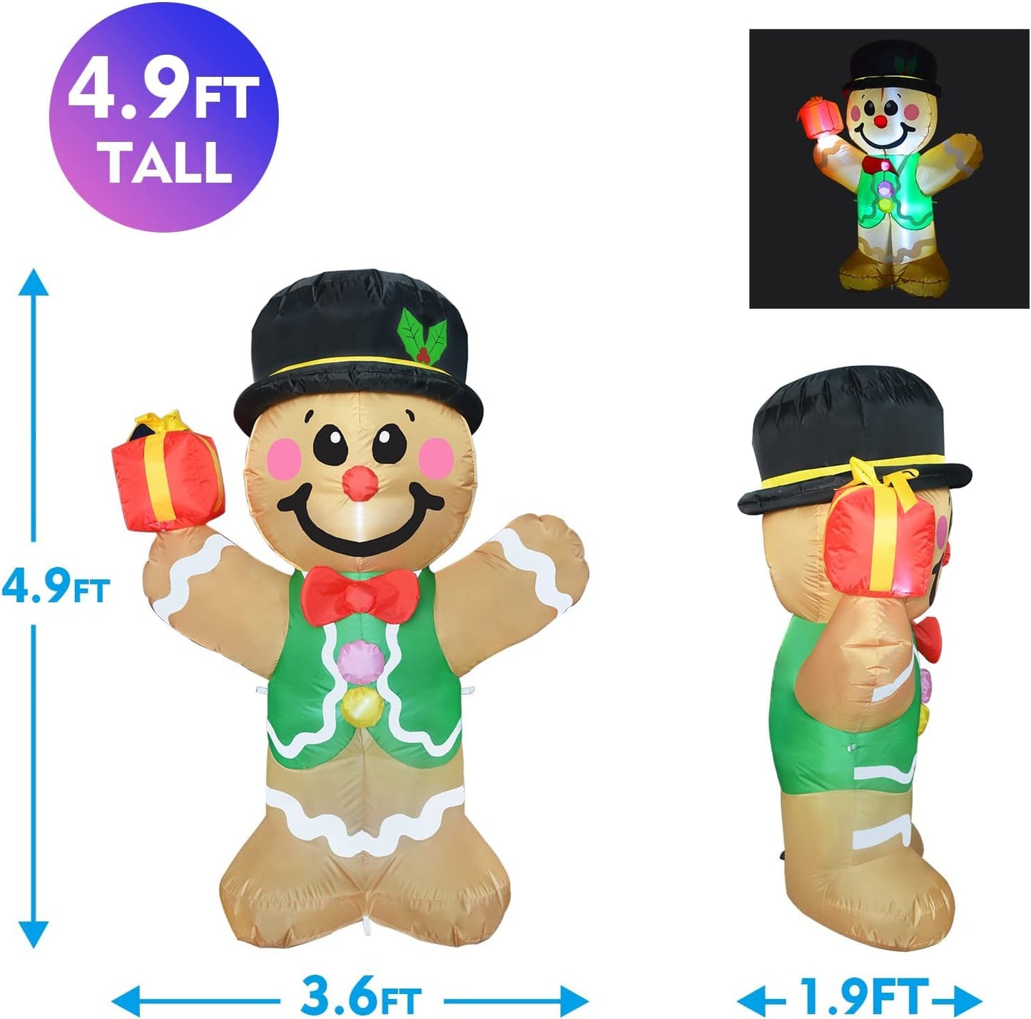 5 Foot Tall Christmas Inflatable Gingerbread Man Cookie