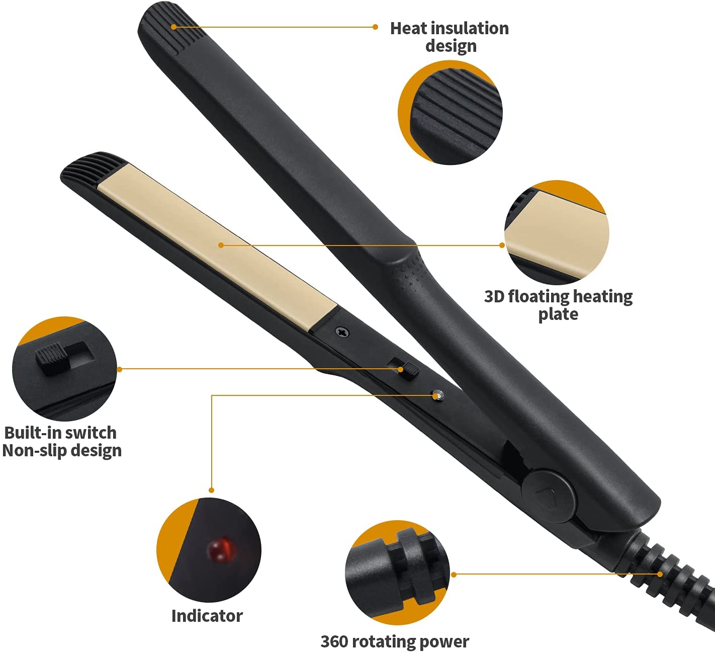 2-in-1 Mini Straightener Hair Straightener and 0.5 Inch Hair Curlers