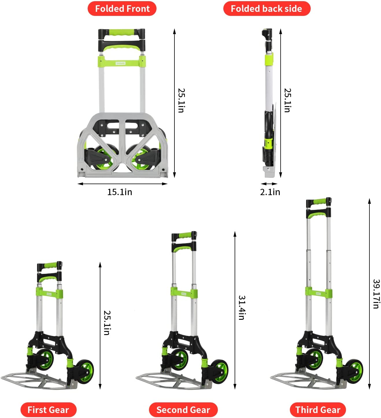 175 lb Capacity Rolling Folding Hand Truck (Green)