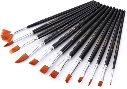 12 round tip paint brushes, (colour:black)