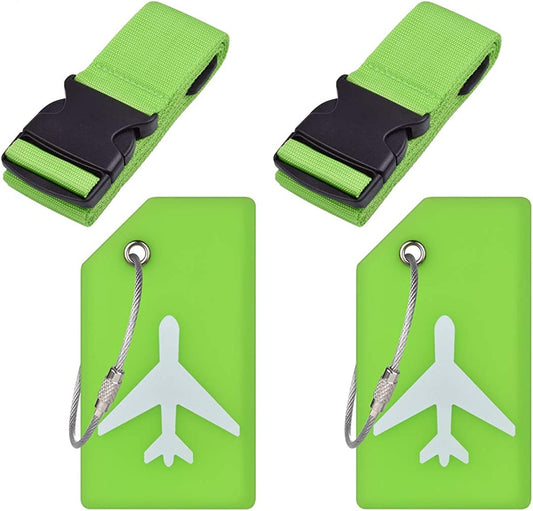 Adjustable Straps & Silicone Tags for Luggage (Green 2 Set)