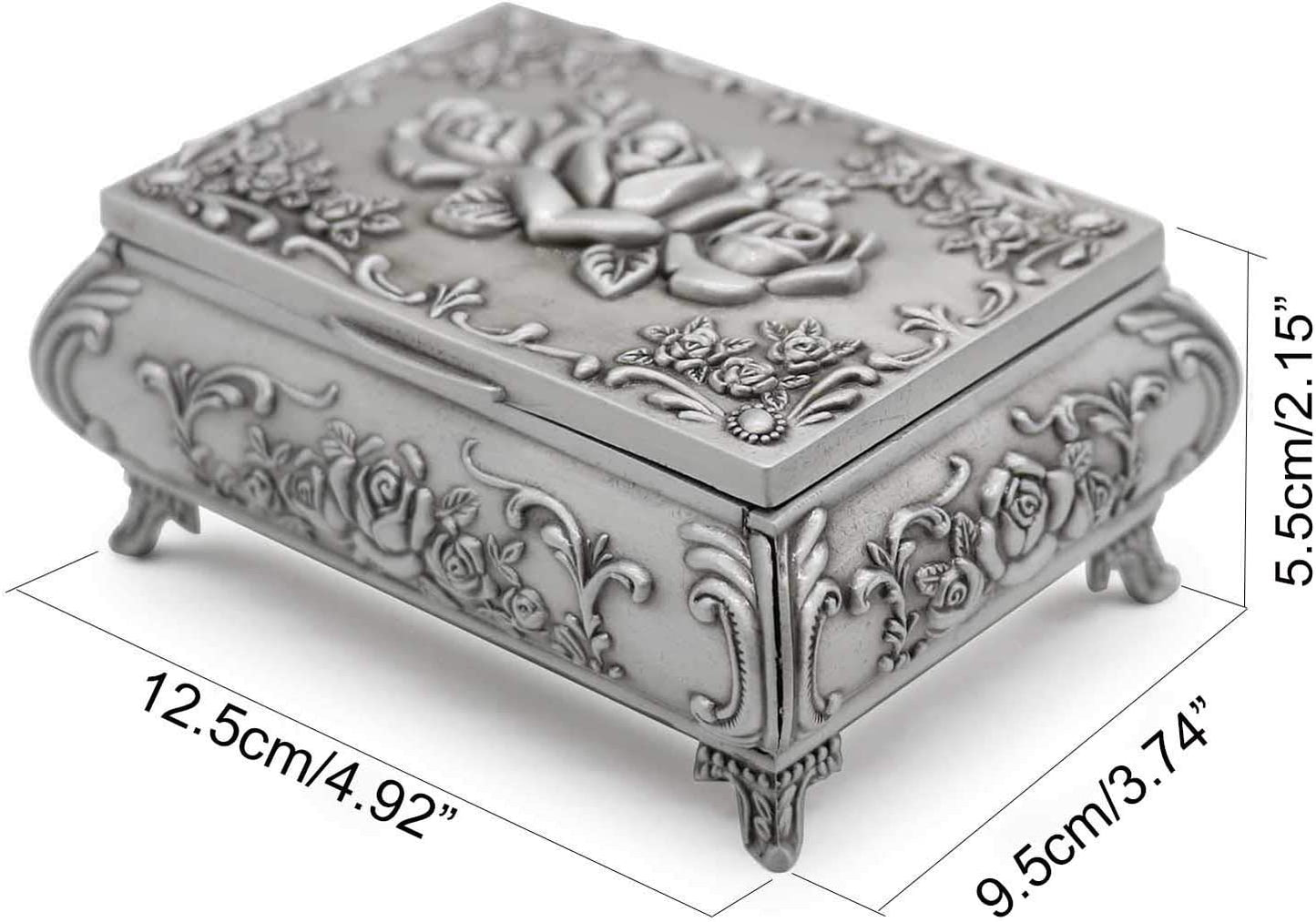 Rectangular Vintage Metal Rose Pattern Jewelry Box