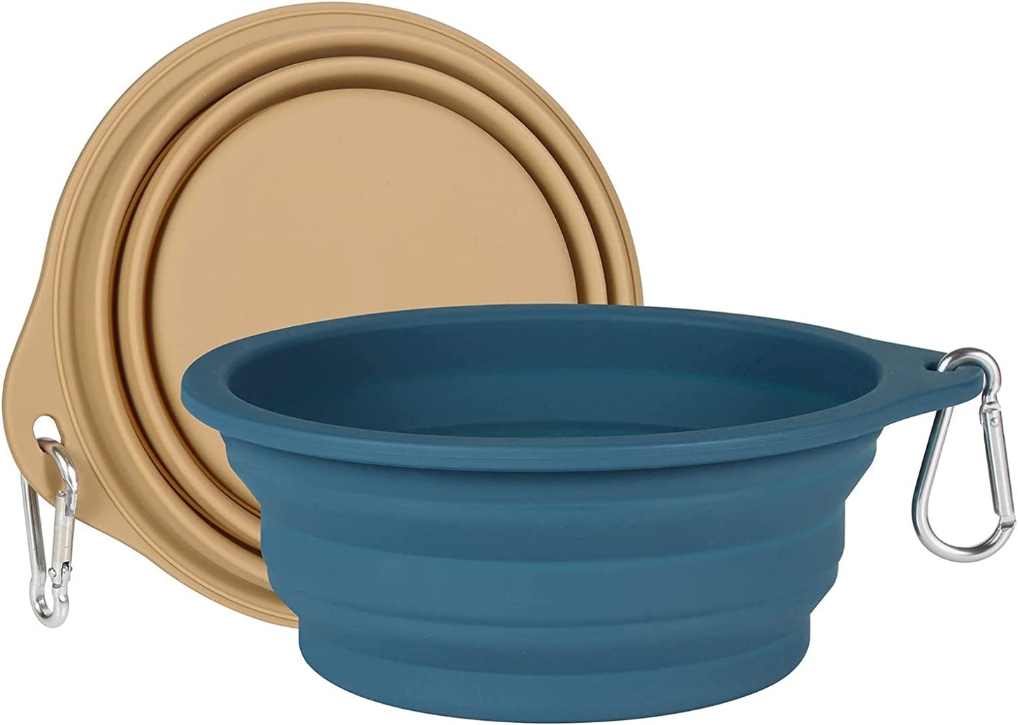 2 Pack Collapsible Dog Bowls, 600ml Travel Bowls (Navy + Khaki)