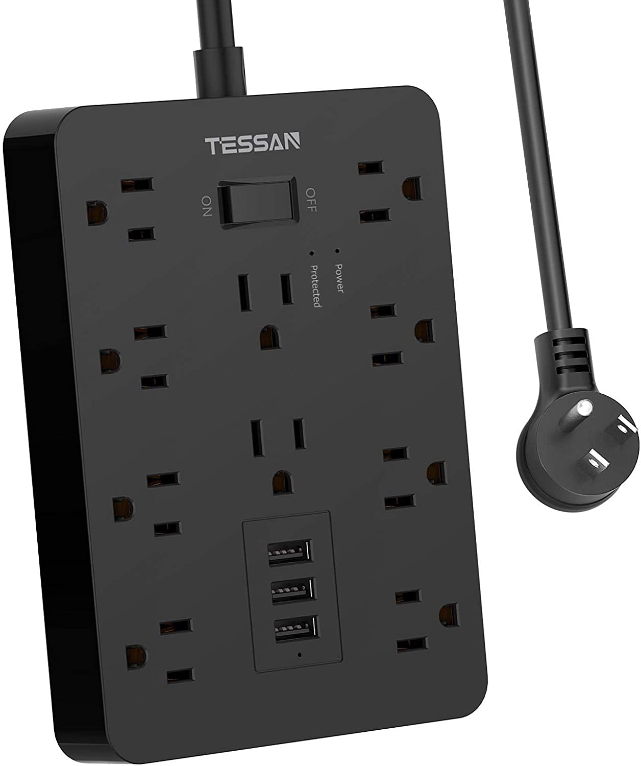 Surge protector with USB, flat plug