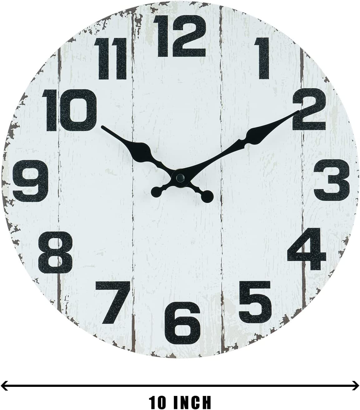 10 Inch Rustic Vintage Wall Clock Non Ticking, (White)