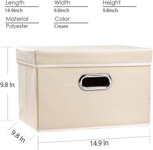 Pack of 3 Beige Fabric Collapsible Storage Boxes (14.9x9.8x9.8)