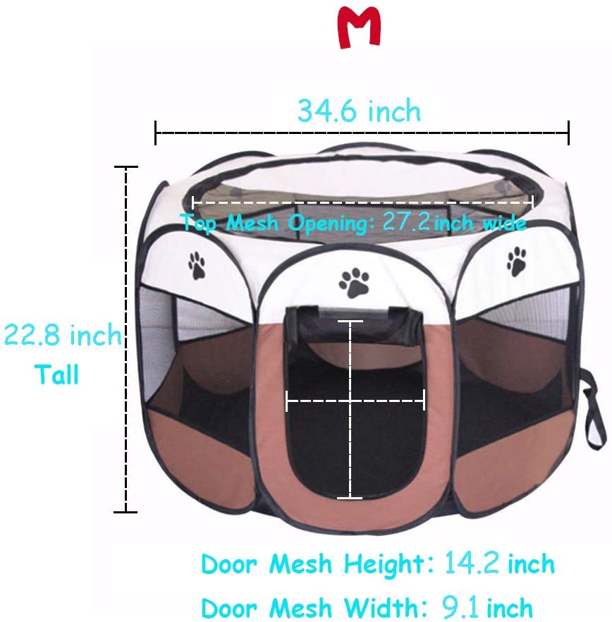 Portable Pet Playpen,34.6"Lx34.6"Wx22.8"H,Coffee,Beige color