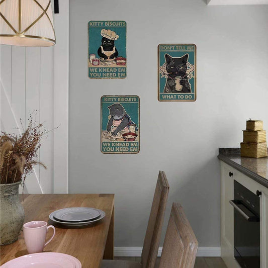 Black cat vintage metal tin sign, 20 x 30 cm